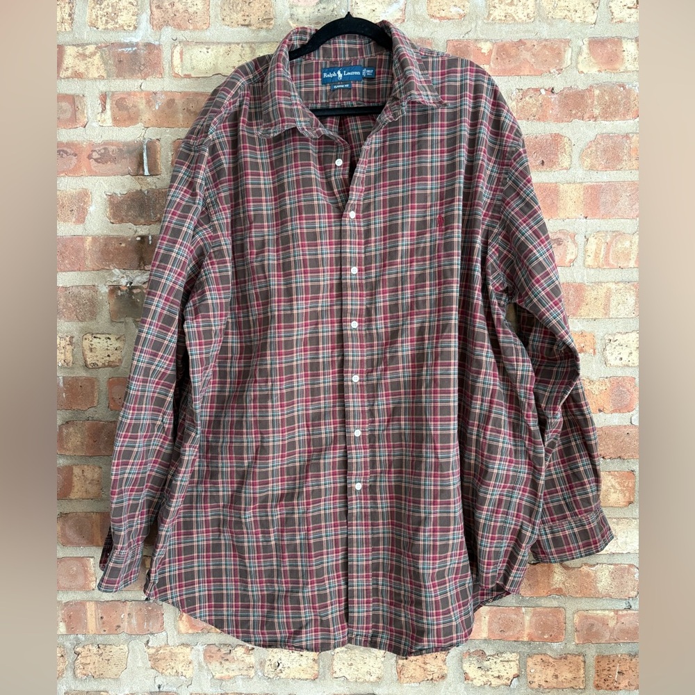 3XLT Ralph Lauren Men's Green and Red Plaid Shirt Oxford button up big and tall